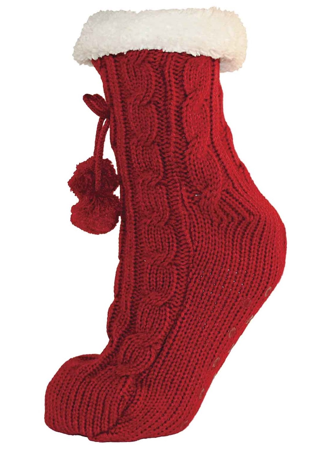 Womens Ladies Girls Fur Lined Slipper Socks Ankle Boot Booties Pom Poms